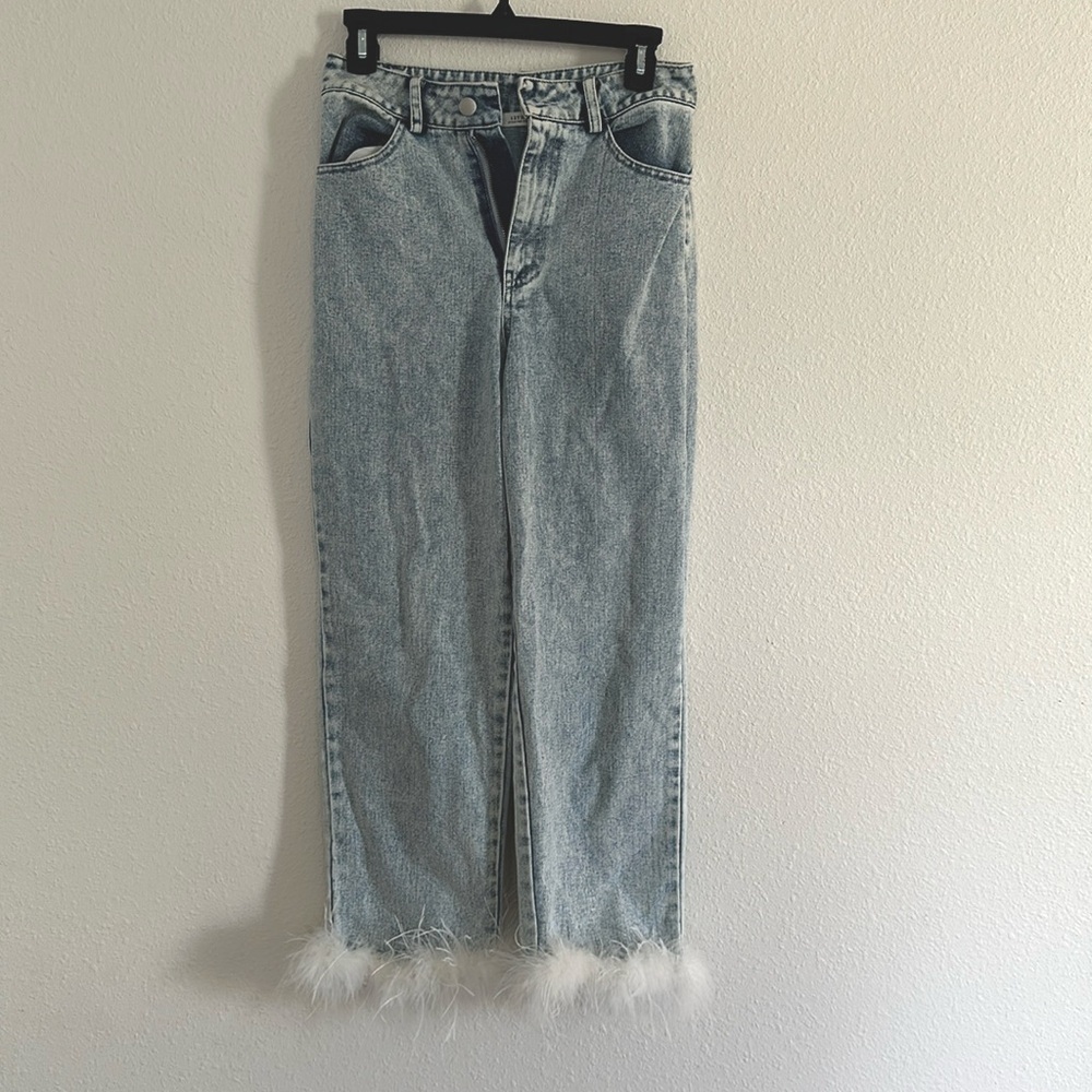 12th Tribe high waisted white fuzz jeans size small